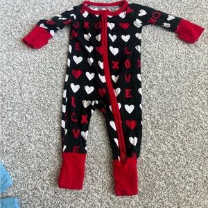 Little Sleepies Black and Red Heart Kids Footie